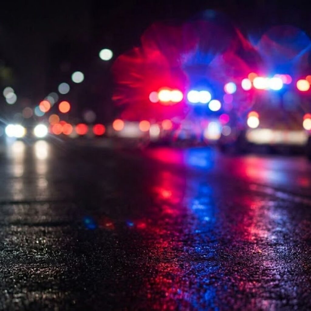 police lights at scene of crash