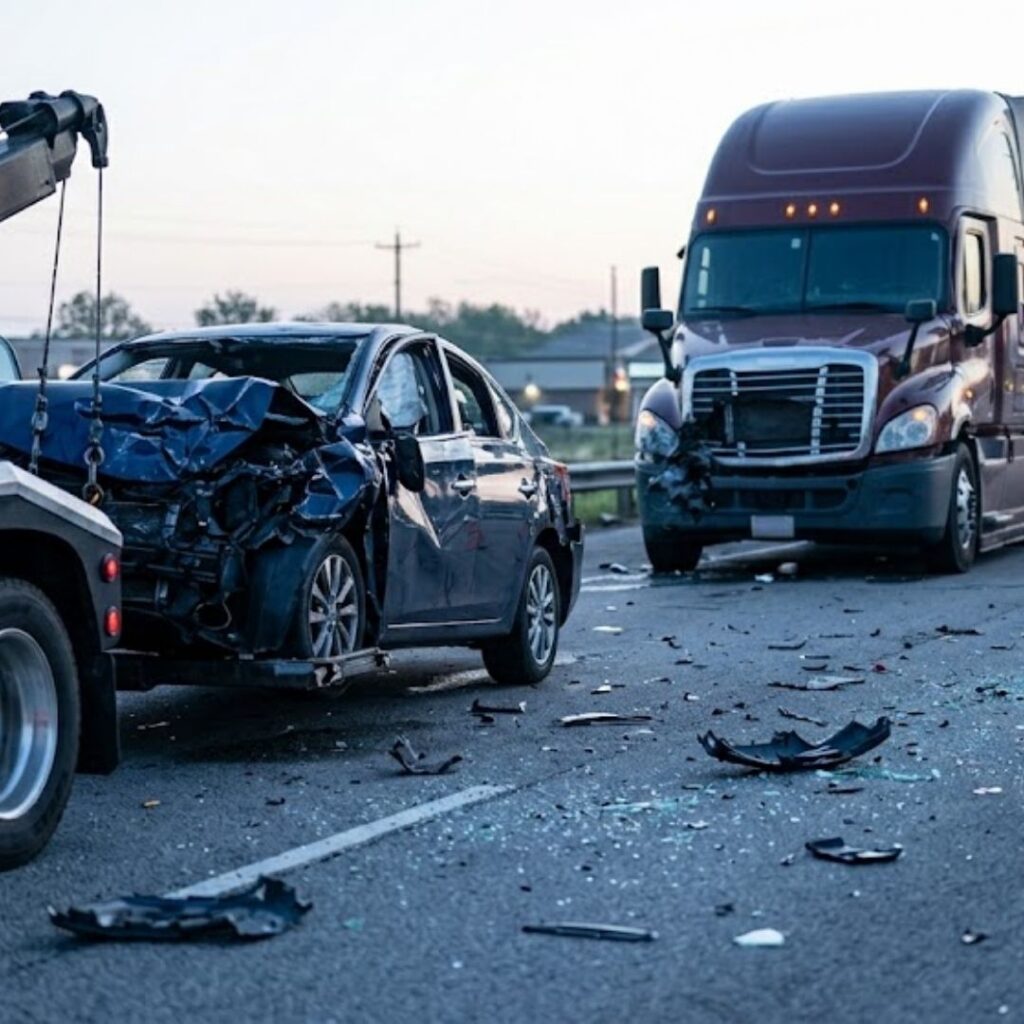 semi and car crash