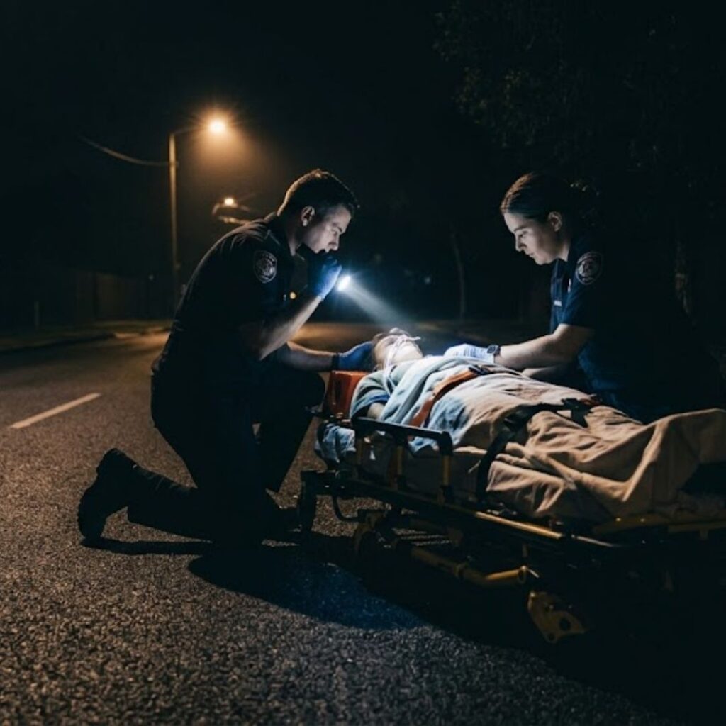 first responders helping a hit and run victim