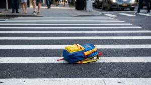backpack in cross walk